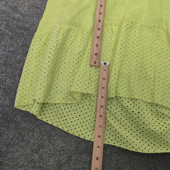 Vibrant Avocado Green Summer Dress with Eyelet Details, Size Medium Linen Beach - Picture 9 of 10